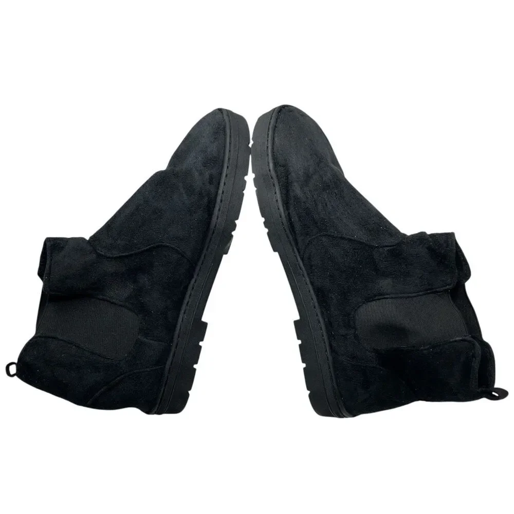 Steve Madden Slipper Boots Mens 10 Black Fabric Upper Faux Fur Lined Clinton